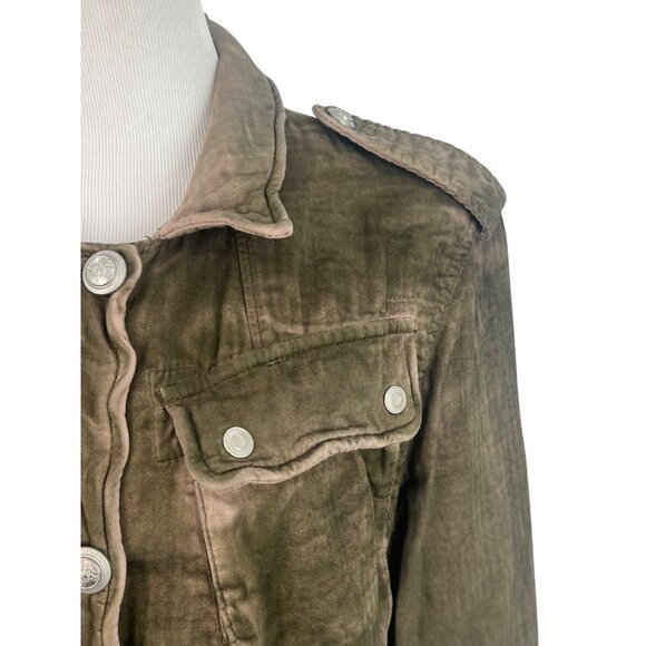 Free People Distressed Olive Button Front Relaxed Military Jacket Gorpcore Boho - Picture 3 of 16